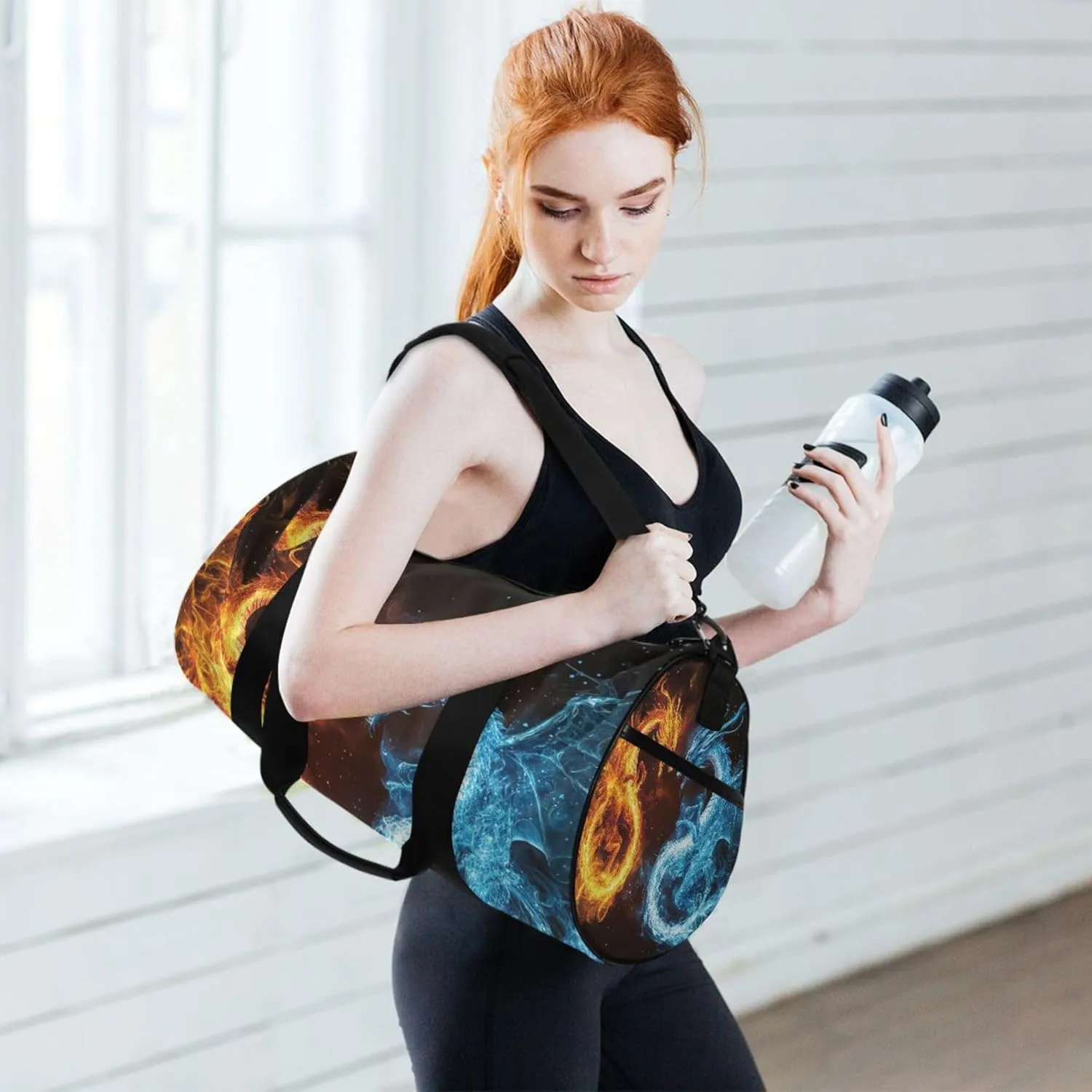 MNSRUU Sports Duffel Bags, Dragons Made Out Of Fire Athletic Gym Bag Overnight Workout Travel Tote Luggage for Men Women Yoga