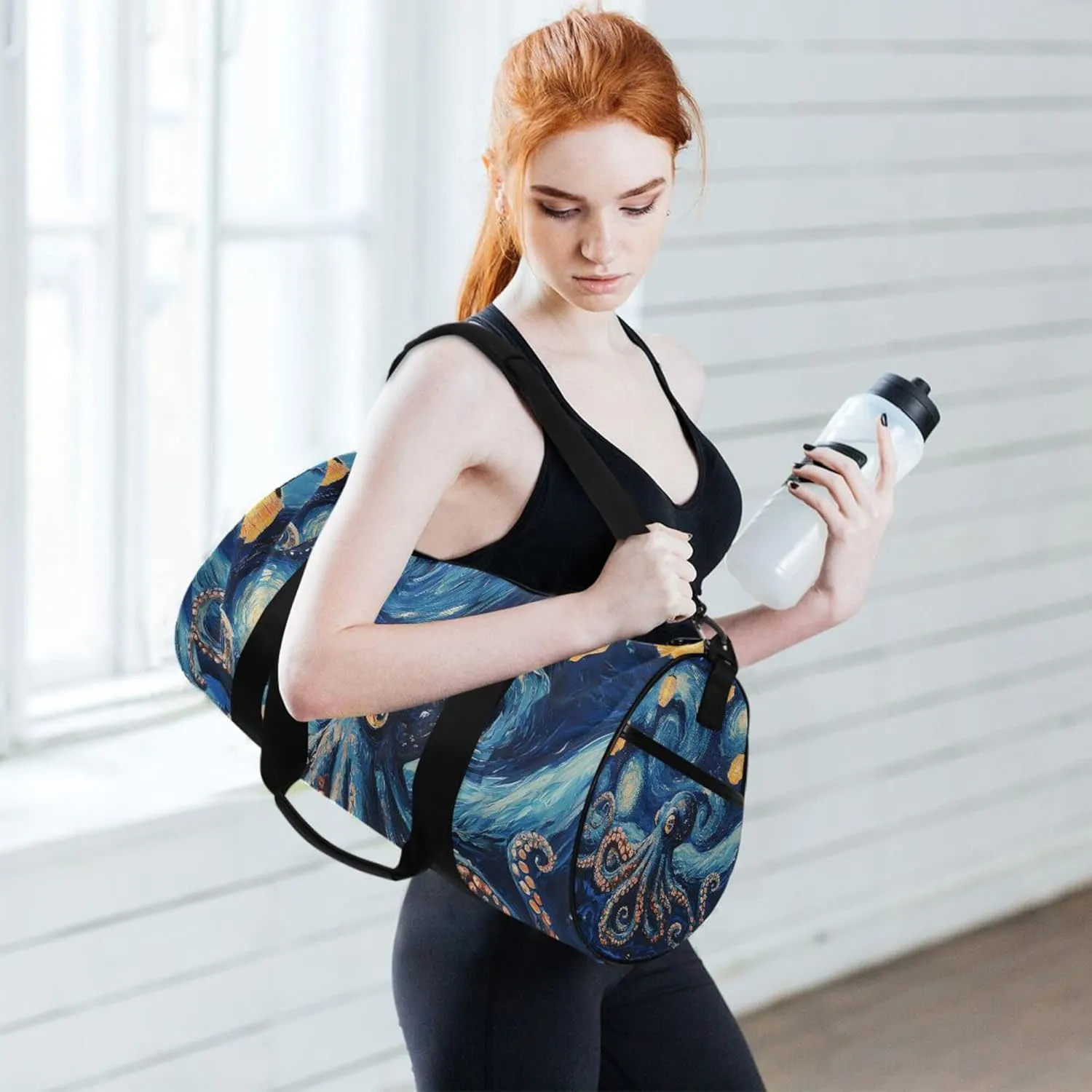 MNSRUU Sports Duffel Bags, Giant Octopus Lamp Athletic Gym Bag Overnight Workout Travel Tote Luggage for Men Women Yoga