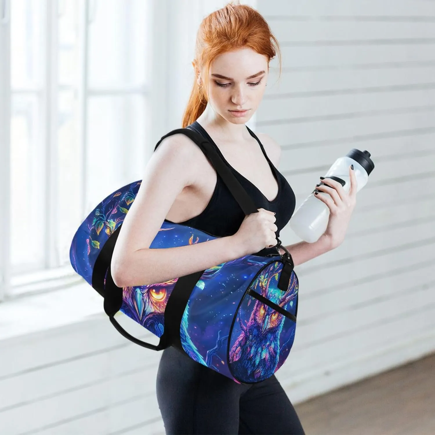 MNSRUU Sports Duffel Bags, Glowing Eyes Owl Athletic Gym Bag Overnight Workout Travel Tote Luggage for Men Women Yoga