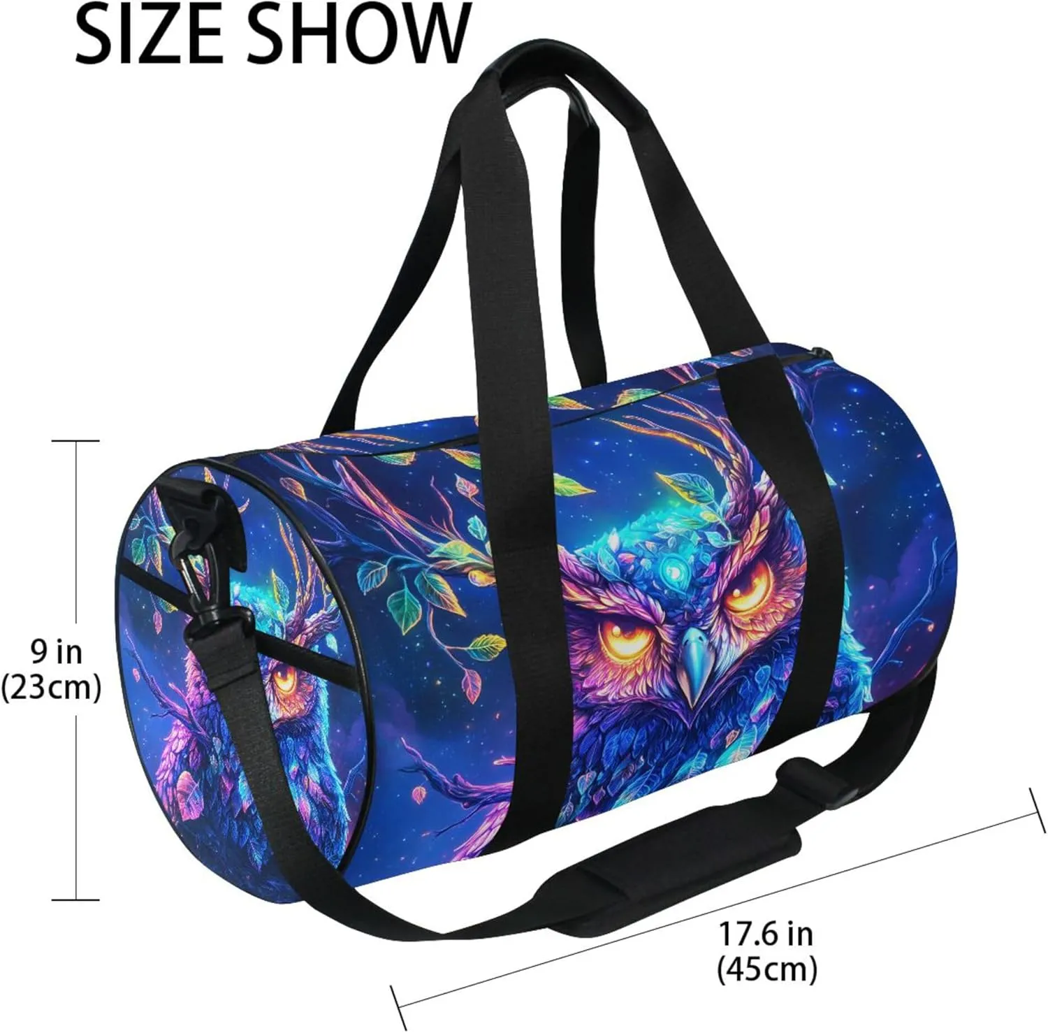 MNSRUU Sports Duffel Bags, Glowing Eyes Owl Athletic Gym Bag Overnight Workout Travel Tote Luggage for Men Women Yoga