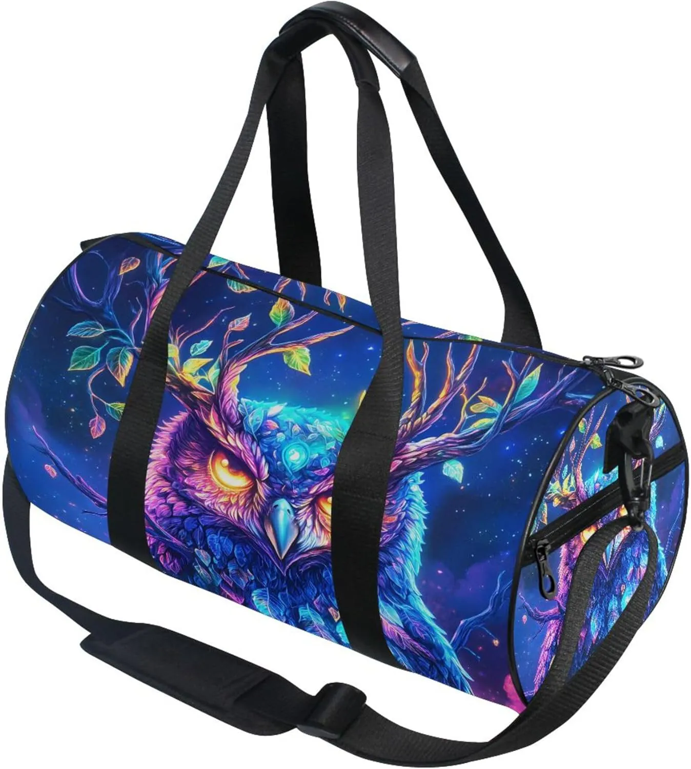 MNSRUU Sports Duffel Bags, Glowing Eyes Owl Athletic Gym Bag Overnight Workout Travel Tote Luggage for Men Women Yoga