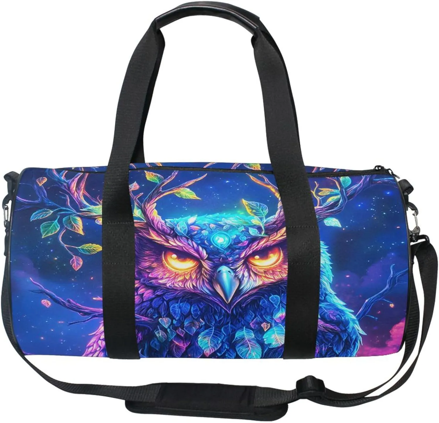 MNSRUU Sports Duffel Bags, Glowing Eyes Owl Athletic Gym Bag Overnight Workout Travel Tote Luggage for Men Women Yoga