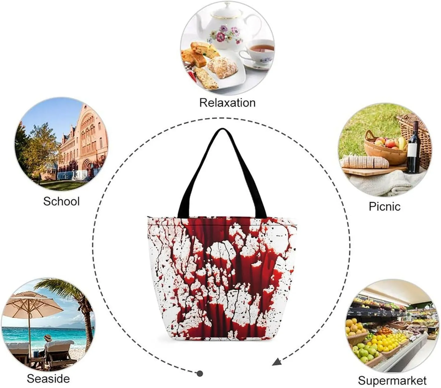 MoBlinko Halloween Red Blood Splatter Women Tote Bags Yoga Reusable Grocery Bagsshoulder Bag Handbag with Zipper