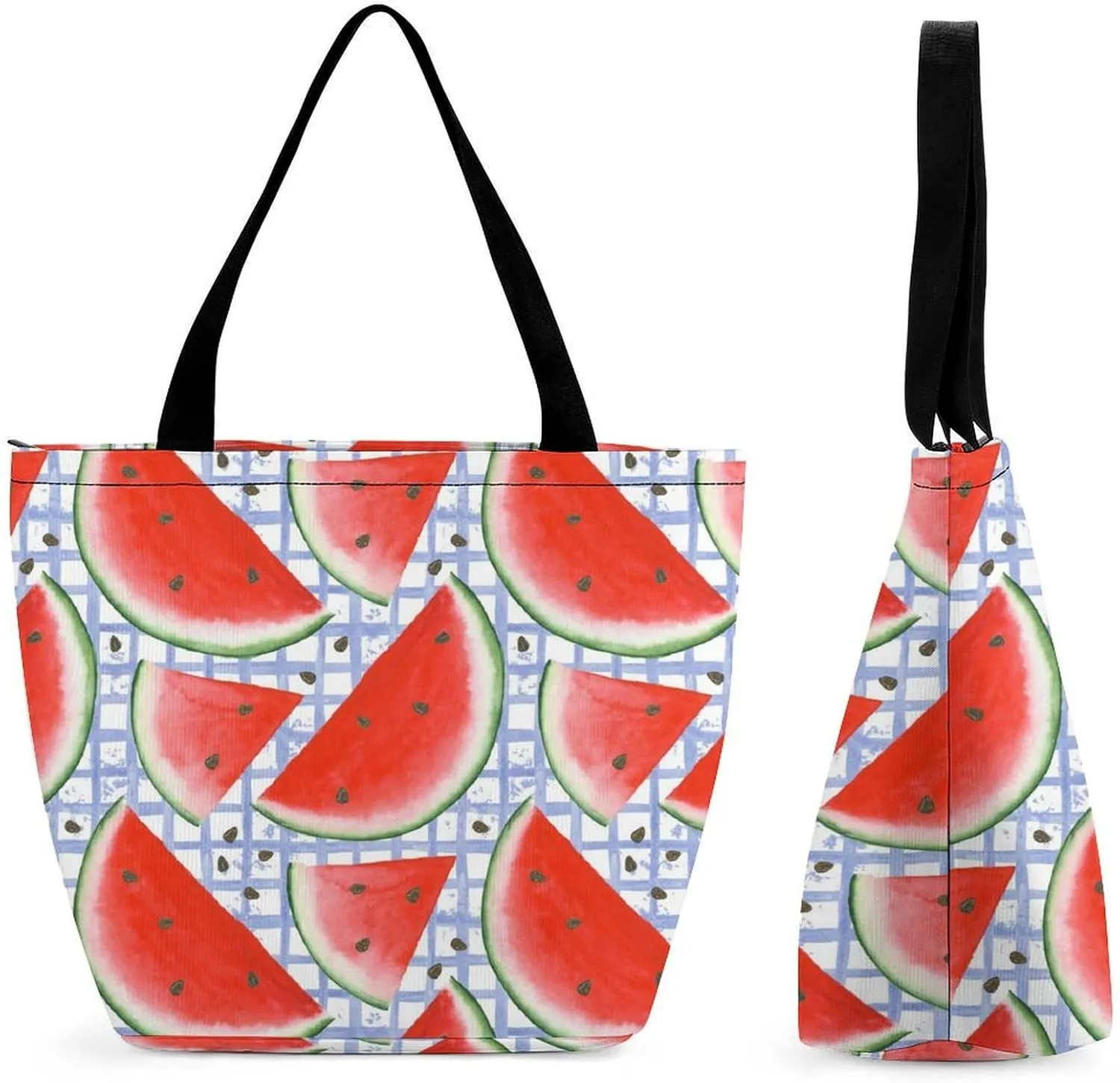 MoBlinko Pink Juicy Watermelon Womens Tote Bags Reusable Yoga Shoulder Bag Handbag with Zipper for Grocery Shopping Gifts