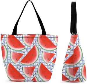MoBlinko Pink Juicy Watermelon Womens Tote Bags Reusable Yoga Shoulder Bag Handbag with Zipper for Grocery Shopping Gifts