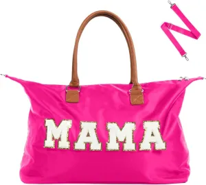 Mommy Bag for Hospital - Nylon Travel Tote Bag for Mom w/Leather Handles, Detachable Strap