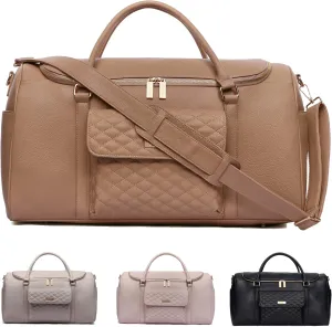 Monaco Travel Duffel Bag by Luli Bebe - Womens Designer Vegan Leather Weekender Bag, Top Carry on Luggage (Latte Brown)