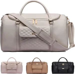 Monaco Travel Duffel Bag by Luli Bebe - Womens Designer Vegan Leather Weekender Bag, Top Carry on Luggage (Pearl White)
