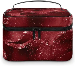 Moody Crimson Agate Dark Blood Red Jewel Tone Fashionable Portable Makeup Bag, Travel Makeup Bag Storage,