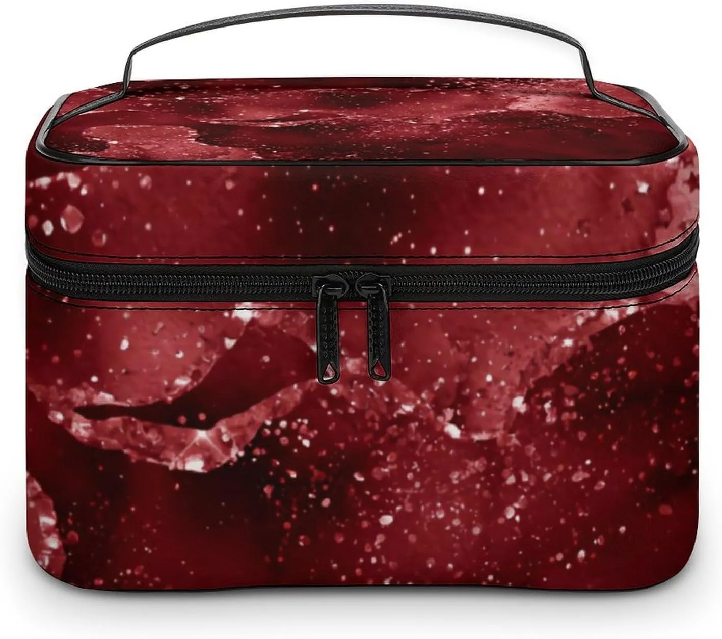 Moody Crimson Agate Dark Blood Red Jewel Tone Fashionable Portable Makeup Bag, Travel Makeup Bag Storage,