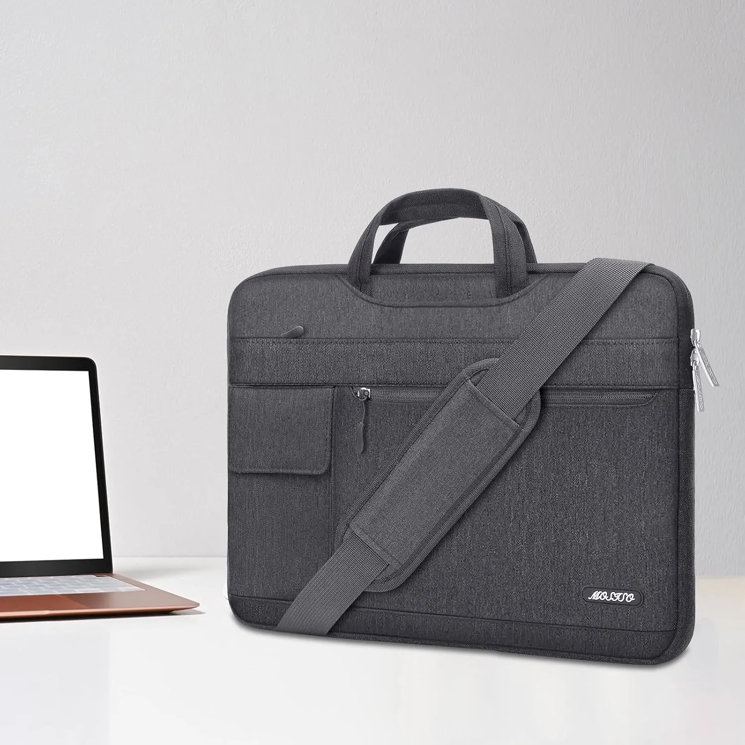 MOSISO Laptop Shoulder Bag Compatible with MacBook Pro 16 inch 2023-2019 M3 A2991 M2 A2780 M1 A2485 A2141/Pro 15 A1398,15-15.6 inch Notebook,Polyester Flapover Briefcase Sleeve Case, Space Gray