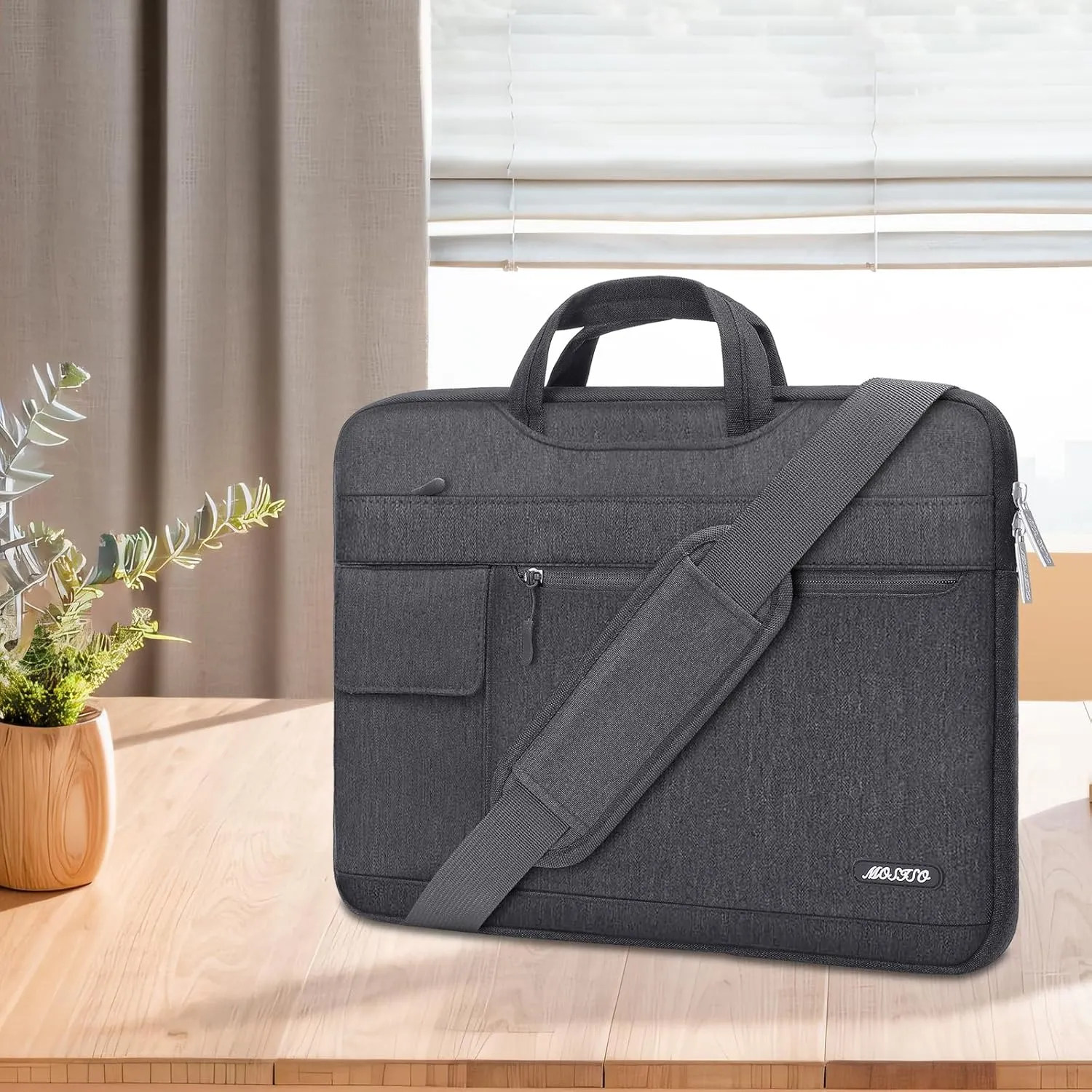 MOSISO Laptop Shoulder Bag Compatible with MacBook Pro 16 inch 2023-2019 M3 A2991 M2 A2780 M1 A2485 A2141/Pro 15 A1398,15-15.6 inch Notebook,Polyester Flapover Briefcase Sleeve Case, Space Gray