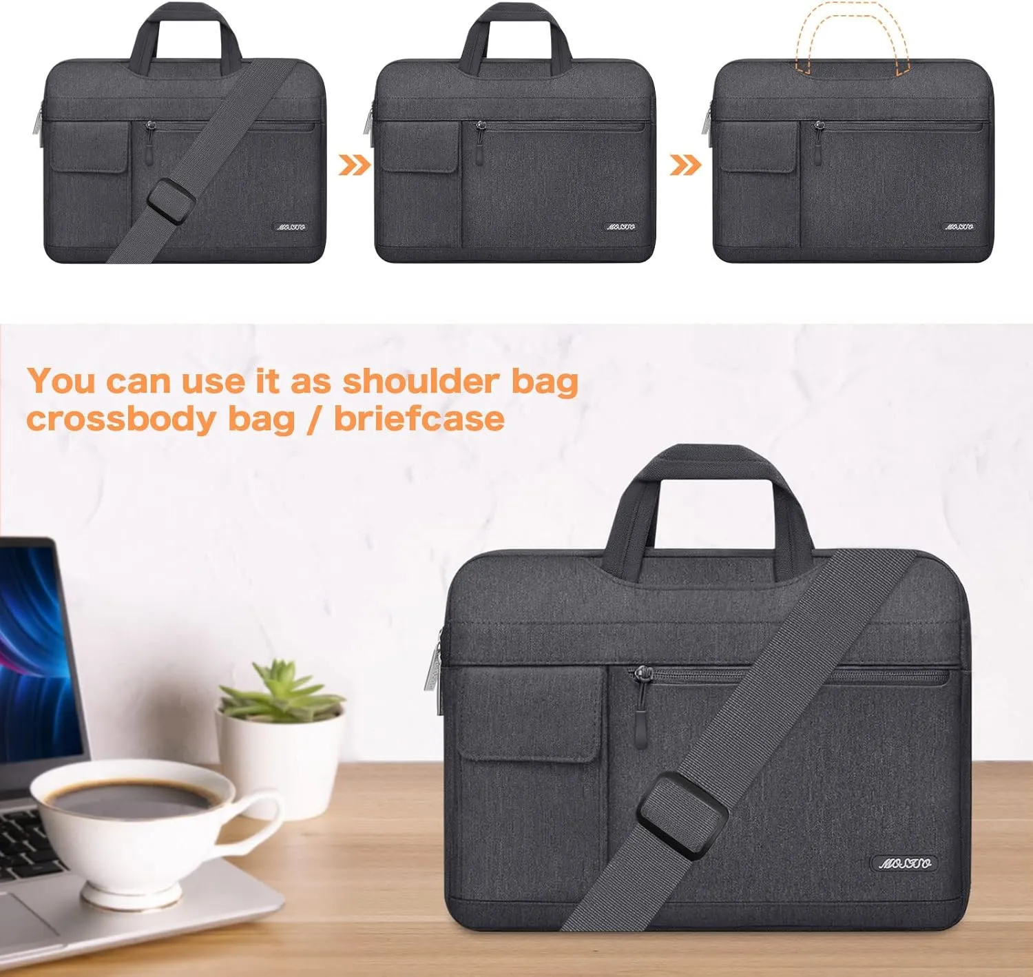 MOSISO Laptop Shoulder Bag Compatible with MacBook Pro 16 inch 2023-2019 M3 A2991 M2 A2780 M1 A2485 A2141/Pro 15 A1398,15-15.6 inch Notebook,Polyester Flapover Briefcase Sleeve Case, Space Gray