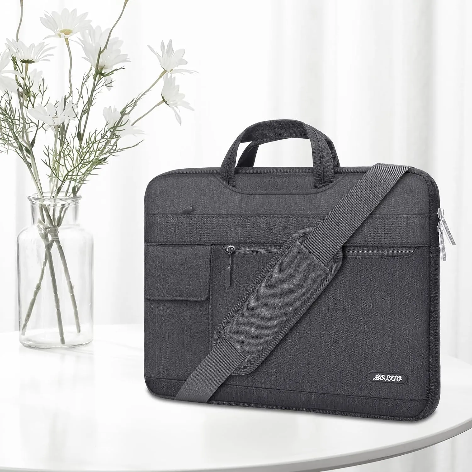 MOSISO Laptop Shoulder Bag Compatible with MacBook Pro 16 inch 2023-2019 M3 A2991 M2 A2780 M1 A2485 A2141/Pro 15 A1398,15-15.6 inch Notebook,Polyester Flapover Briefcase Sleeve Case, Space Gray