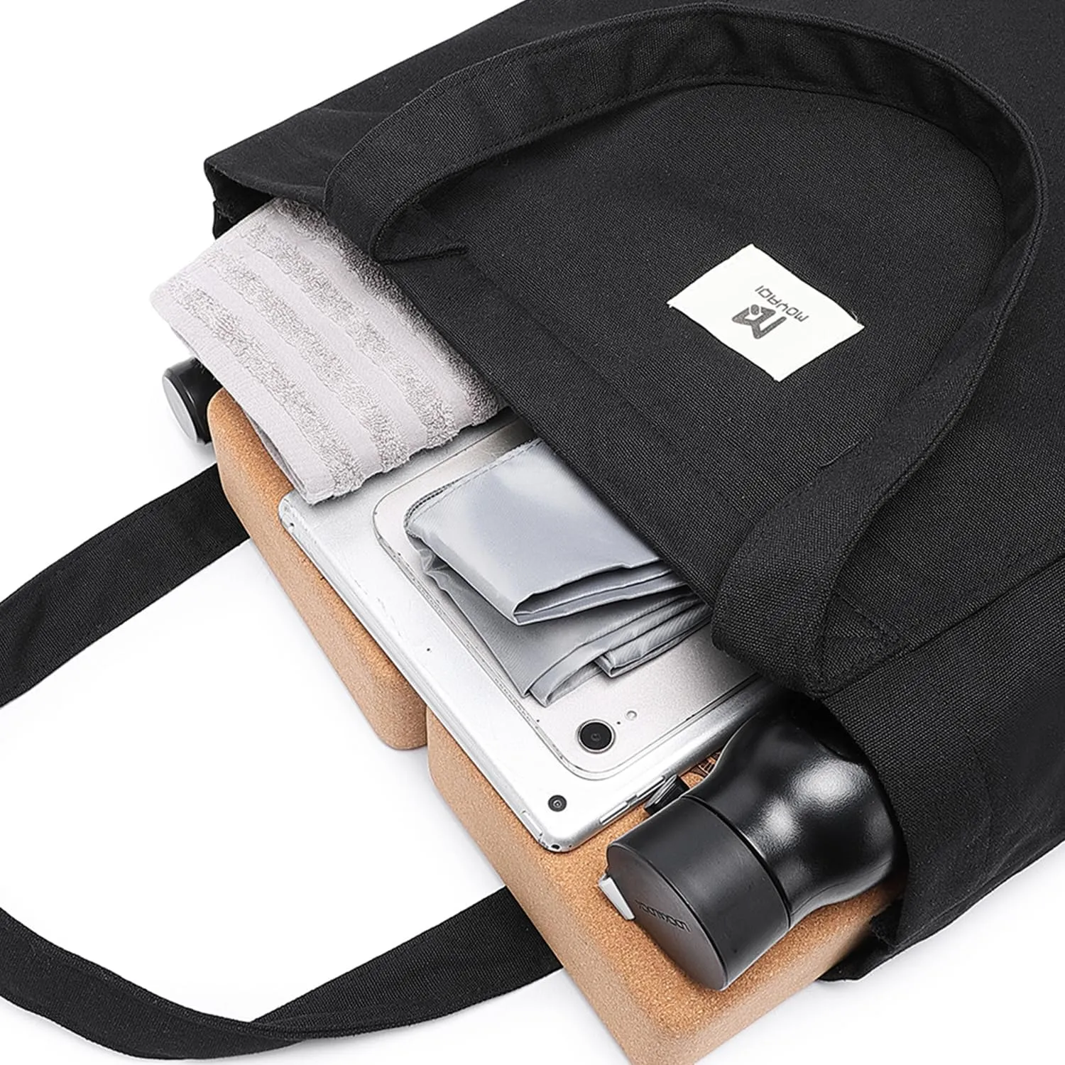 Moyaqi Canvas Tote Bag with Yoga Mat Carrier Pocket Carryall Shoulder Bag for Office, Workout, Pilates, Travel, Beach and Gym