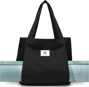 Moyaqi Canvas Tote Bag with Yoga Mat Carrier Pocket Carryall Shoulder Bag for Office, Workout, Pilates, Travel, Beach and Gym