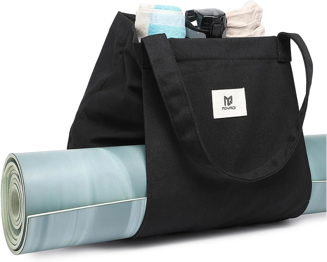 Moyaqi Canvas Tote Bag with Yoga Mat Carrier Pocket Carryall Shoulder Bag for Office, Workout, Pilates, Travel, Beach and Gym