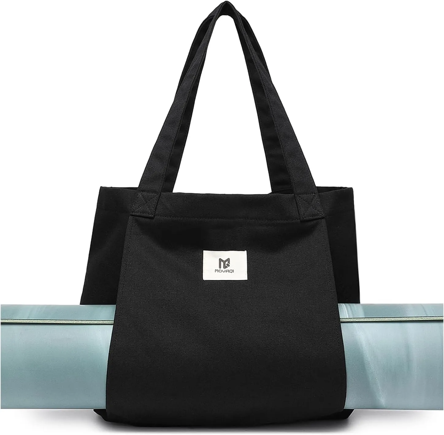 Moyaqi Canvas Tote Bag with Yoga Mat Carrier Pocket Carryall Shoulder Bag for Office, Workout, Pilates, Travel, Beach and Gym