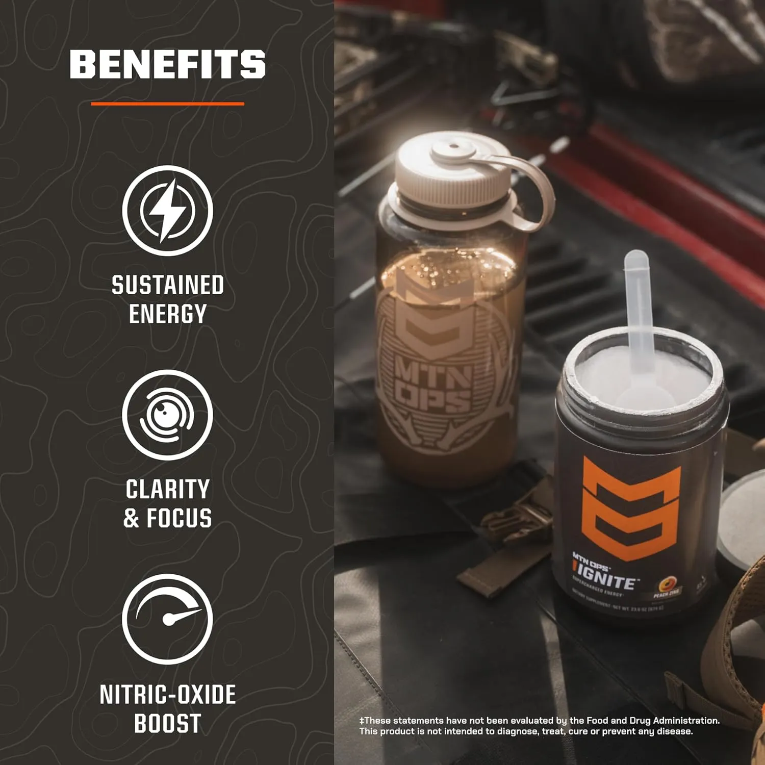 MTN OPS Ignite Energy Drink Powder, Gluten Free Nitric Oxide Supplement Drink Mix, L Arginine, L Citrulline, Caffeine & Nootropic Sugar Free Drink Mix, 45 Servings, Blue Raspberry Lemonade