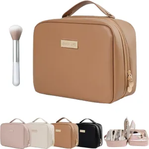 Multi Compartment Toiletry Cosmetic Bag, Set Patient Travel Makeup Bag, Set Patient Cosmetic Bag, Travel Toiletry Bag for Women (Brown)