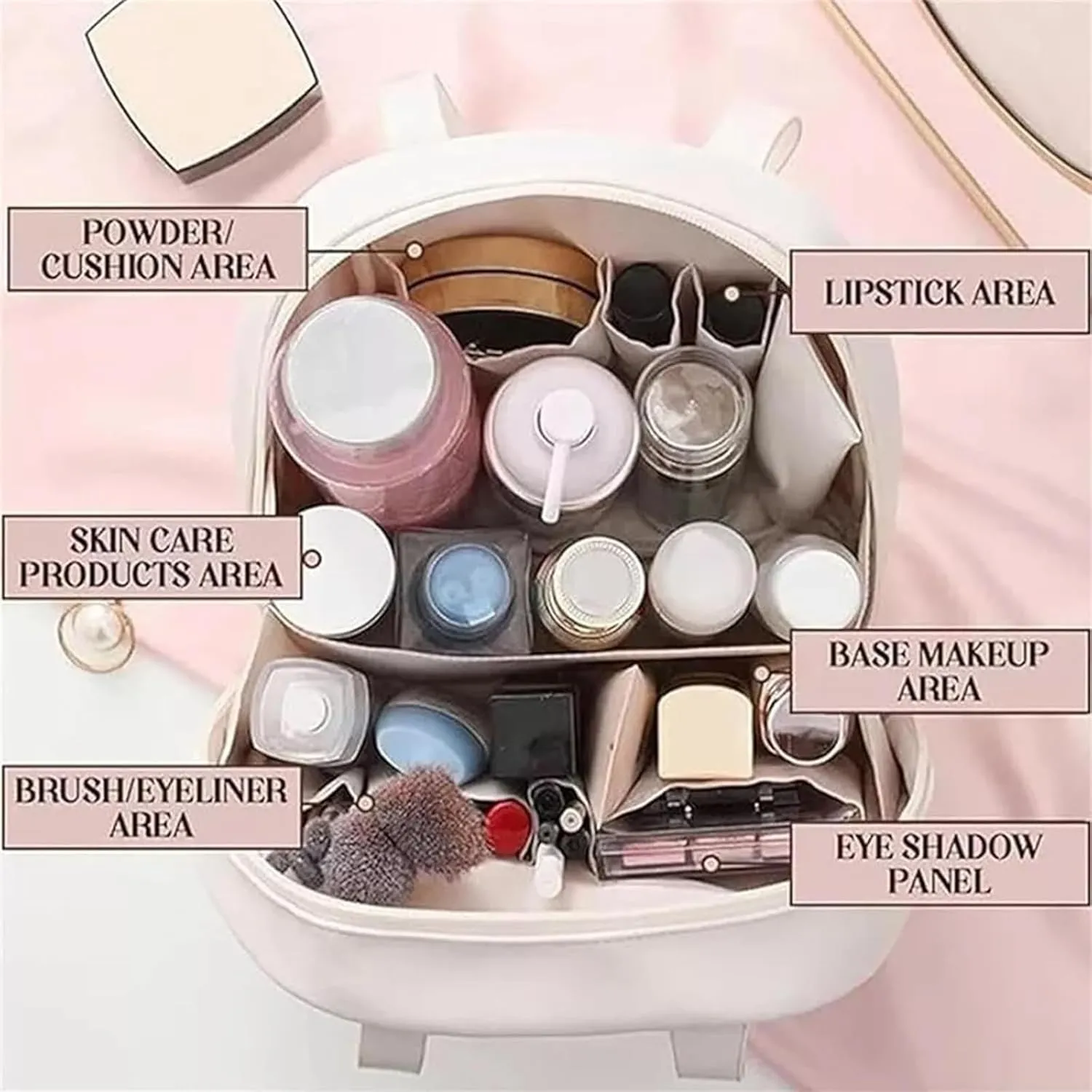 Multi-Layered Shell-Shaped Cosmetic Bag, Lightly Travel Shell Shaped Cosmetic Makeup Bag with Compartments, Waterproof PU Leather Toiletry Bag Handbag Pouch for Women (2pcs 3#)