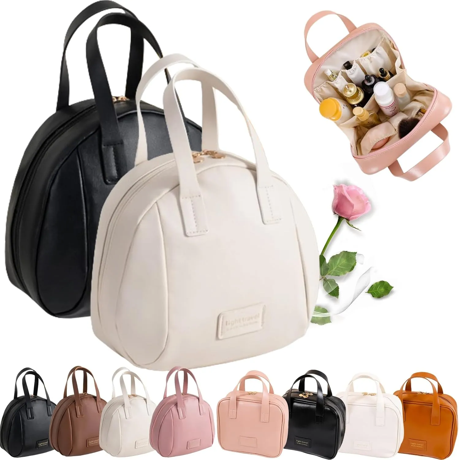 Multi-Layered Shell-Shaped Cosmetic Bag, Lightly Travel Shell Shaped Cosmetic Makeup Bag with Compartments, Waterproof PU Leather Toiletry Bag Handbag Pouch for Women (2pcs 3#)