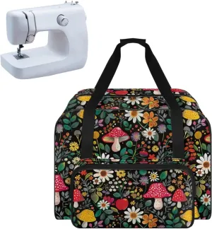 Mushroom Sewing Machine Carrying Case Portable Tote Handbag with Multiple Pockets Washable Sewing Machine Cover Dust Cover for Singer Brother Janome and Accessories
