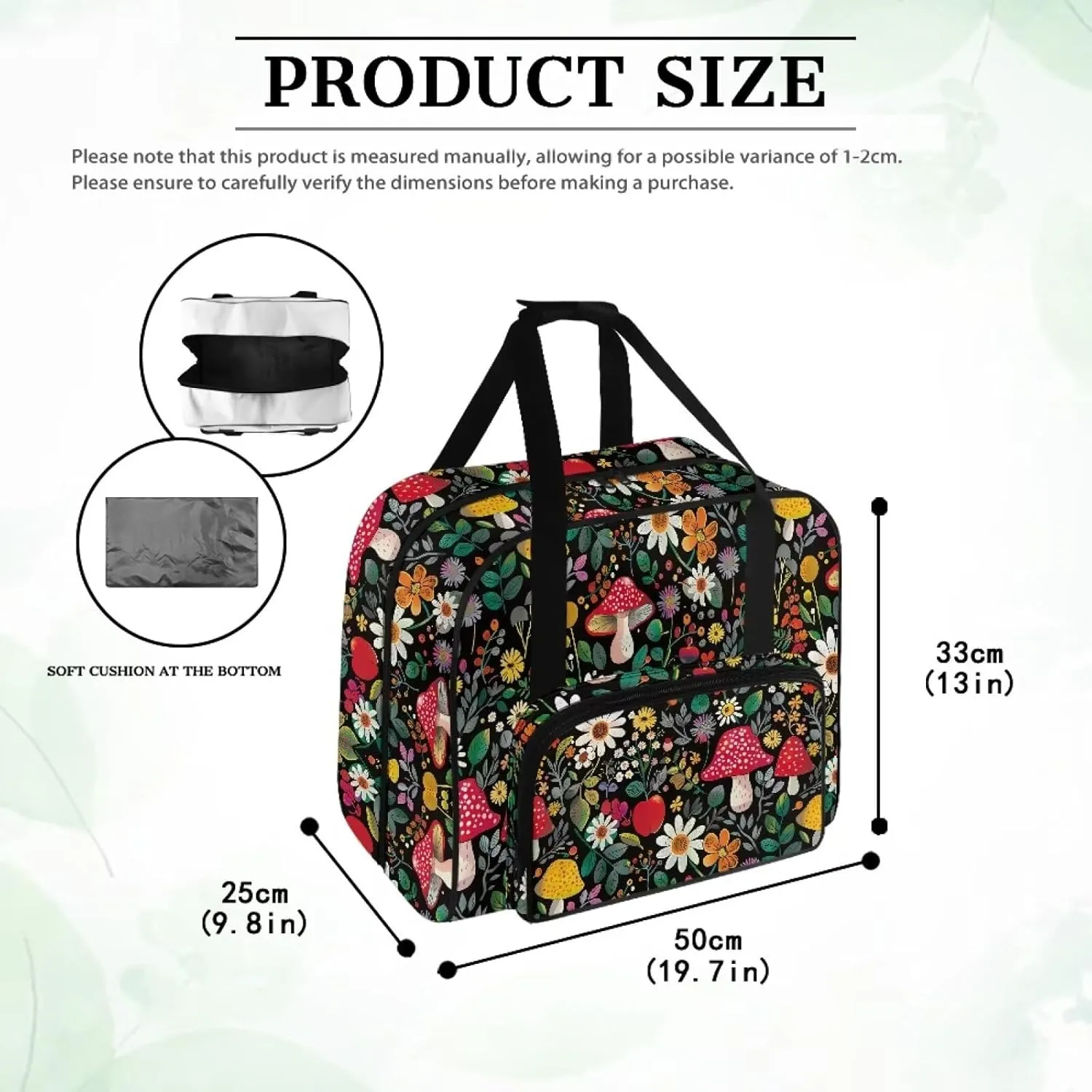Mushroom Sewing Machine Carrying Case Portable Tote Handbag with Multiple Pockets Washable Sewing Machine Cover Dust Cover for Singer Brother Janome and Accessories