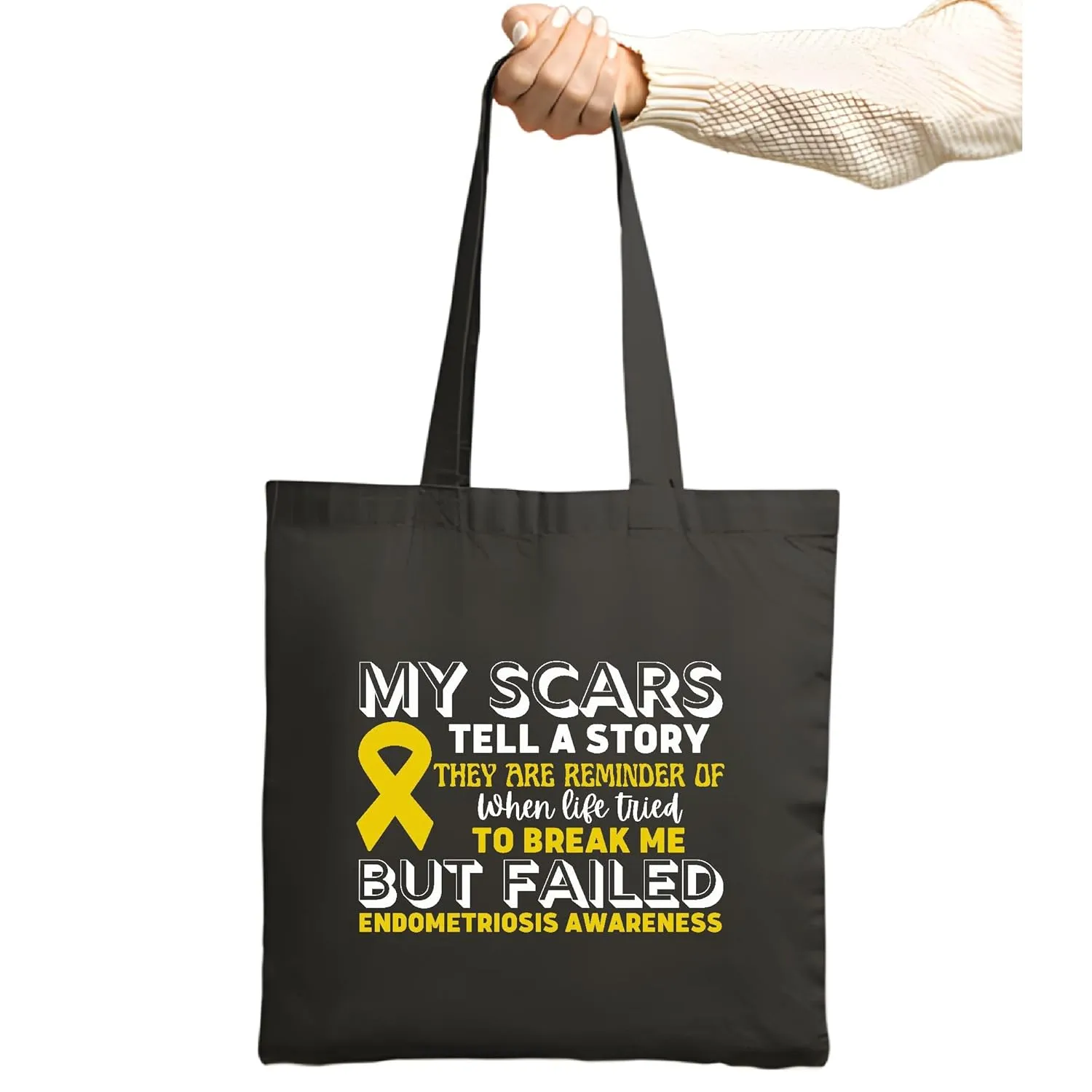 My Scars tell a story of Endometriosis awareness Endometriosis survivor Navy Black Multicolor Canvas Tote Bag