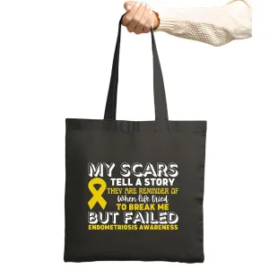 My Scars tell a story of Endometriosis awareness Endometriosis survivor Navy Black Multicolor Canvas Tote Bag