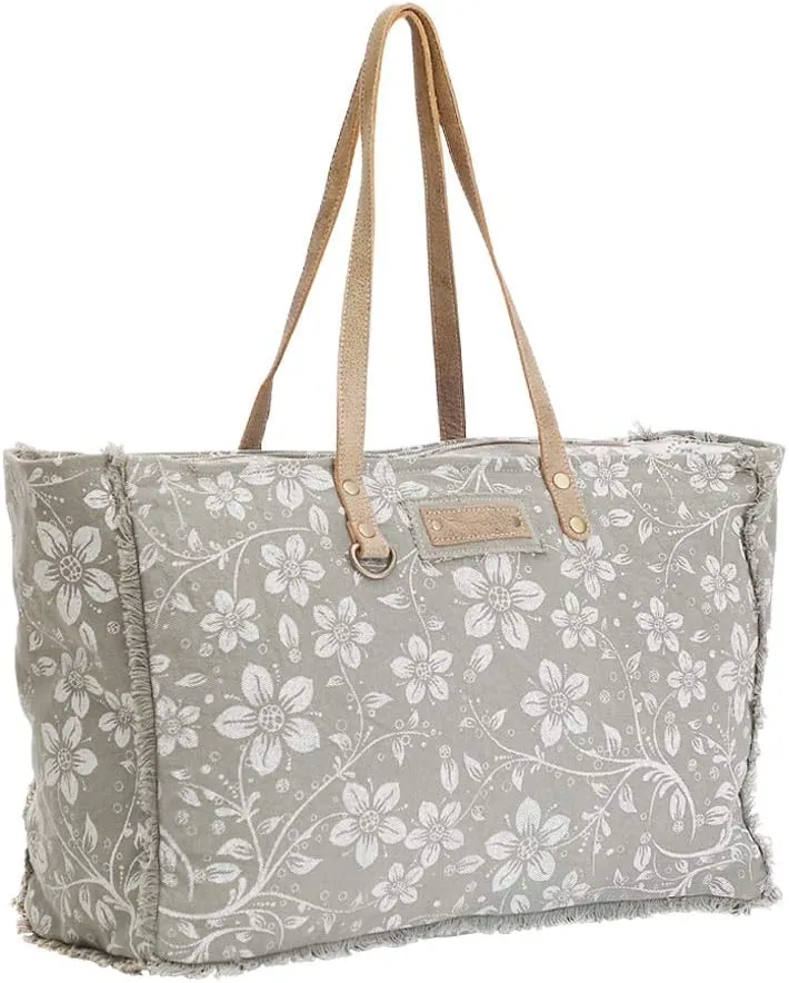 Myra Bag Chalky Upcycled Canvas & Leather Weekender Bag S-1473