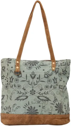 Myra Bag Efflorescence Upcycled Canvas & Leather Tote Bag S-1464