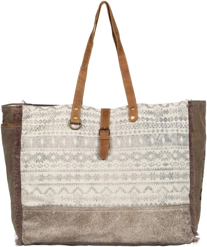 Myra Bag Offhand Upcycled Canvas & Cowhide Leather Weekender Bag S-1275