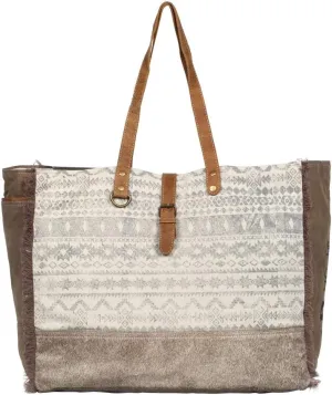 Myra Bag Offhand Upcycled Canvas & Cowhide Leather Weekender Bag S-1275