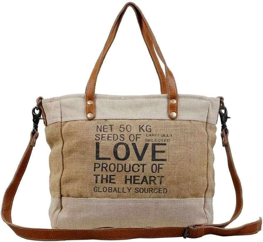 Myra Bag Sustainable Organic Fabric Market Bag Upcycled Cotton & Leather S-2887