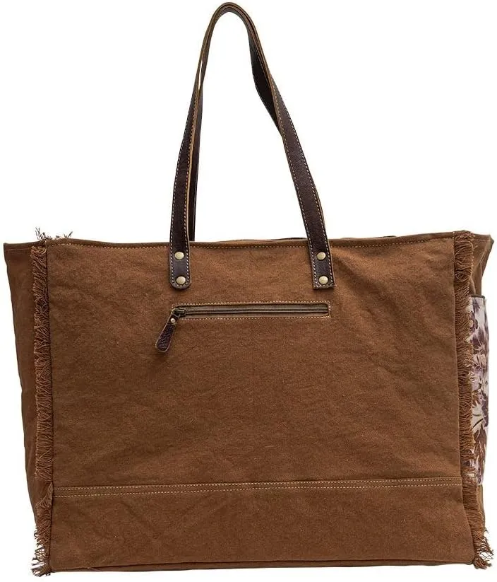 Myra Bag Western Leather Weekender Bag for Women - Cotton & Upcycled Canvas Boho Shoulder Bag Sempire