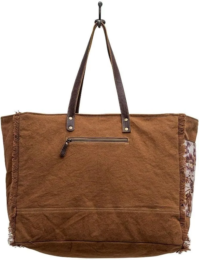 Myra Bag Western Leather Weekender Bag for Women - Cotton & Upcycled Canvas Boho Shoulder Bag Sempire