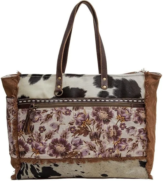 Myra Bag Western Leather Weekender Bag for Women - Cotton & Upcycled Canvas Boho Shoulder Bag Sempire