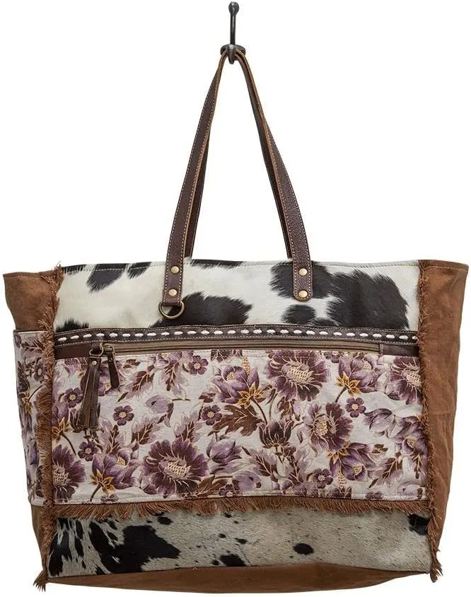 Myra Bag Western Leather Weekender Bag for Women - Cotton & Upcycled Canvas Boho Shoulder Bag Sempire