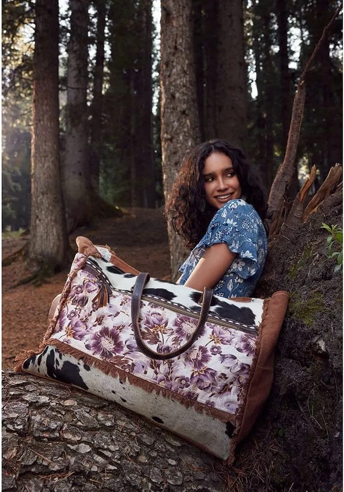 Myra Bag Western Leather Weekender Bag for Women - Cotton & Upcycled Canvas Boho Shoulder Bag Sempire