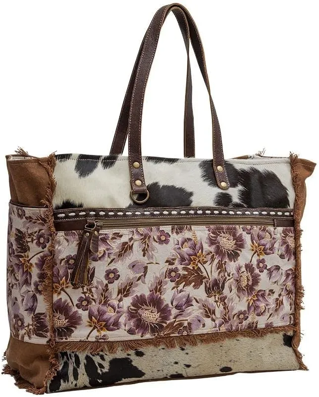 Myra Bag Western Leather Weekender Bag for Women - Cotton & Upcycled Canvas Boho Shoulder Bag Sempire