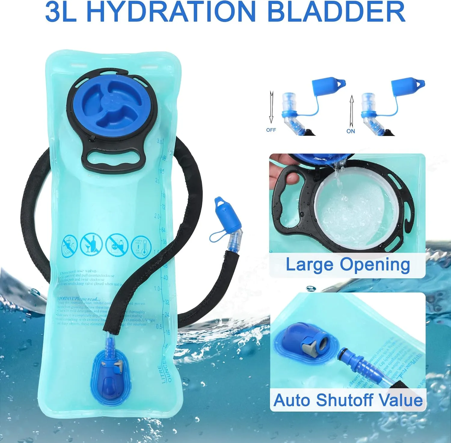 N NEVO RHINO Hydration Bladder1.5L- 2L-3L Leak Proof Water Reservoir, BPA -Free Water Pouch, Water Bladder for Hydration Pack，Hiking Backpack
