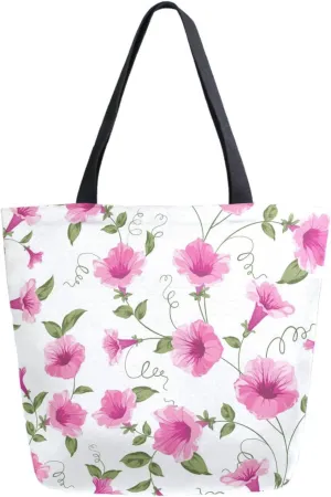 Naanle Canvas Tote Bag Large Women Casual Shoulder Bag Handbag Pink Morning Glory Canvas Tote Bag Reusable Grocery Shopping Bag