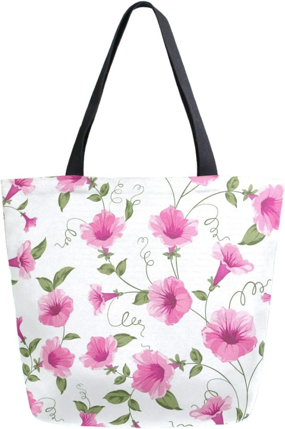 Naanle Canvas Tote Bag Large Women Casual Shoulder Bag Handbag Pink Morning Glory Canvas Tote Bag Reusable Grocery Shopping Bag