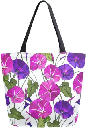 Naanle Canvas Tote Bag Large Women Casual Shoulder Bag Handbag Purple Morning Glory Canvas Tote Bag Reusable Grocery Shopping Bag