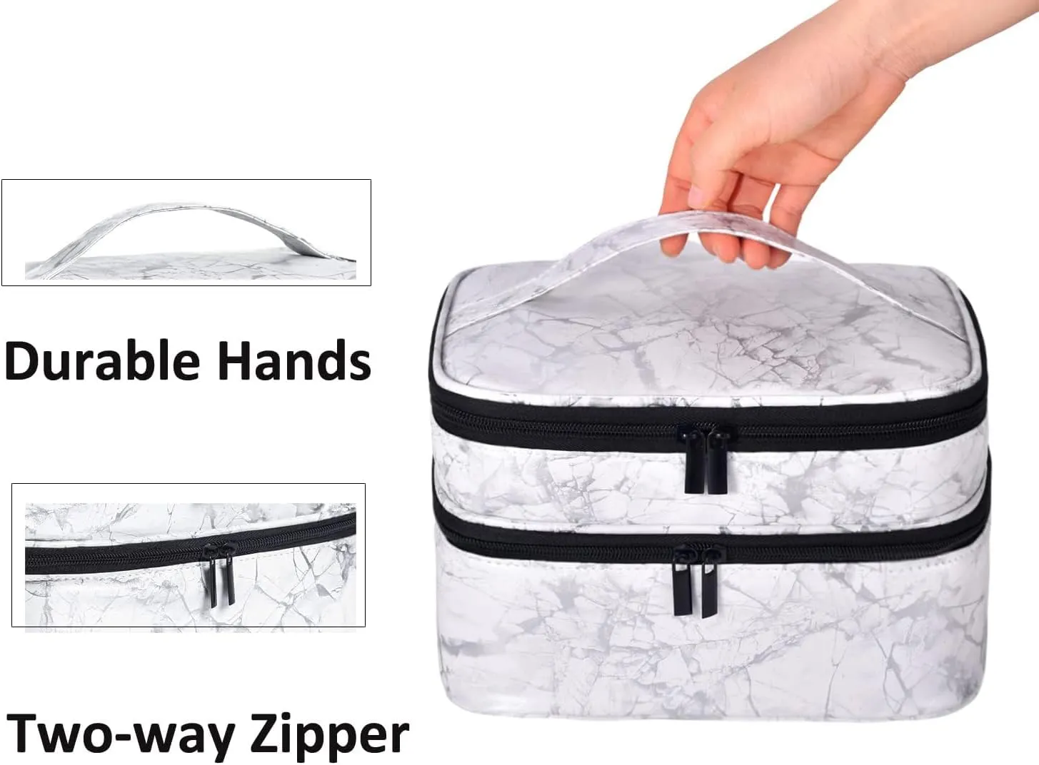 Nail Polish Carrying Case -Holds 30 bottles(15ml-0.5fl.oz)，nail organizers and storage, Double-layer Storage Bag for Nail Polish and Manicure Set, Cosmetic Travel Cases(White)
