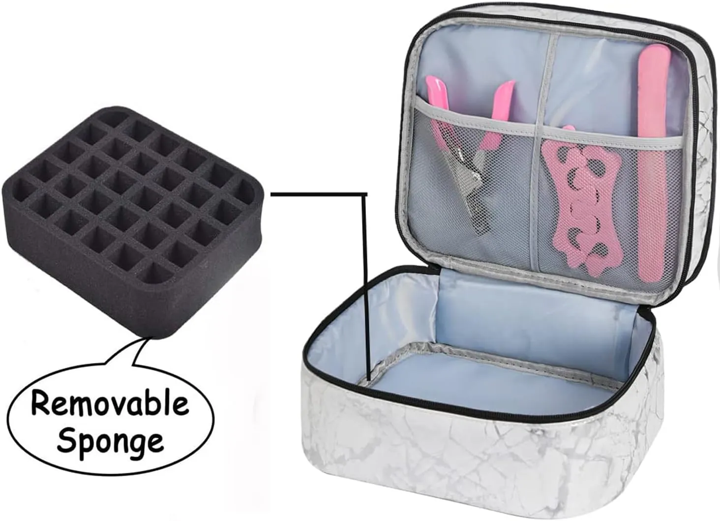 Nail Polish Carrying Case -Holds 30 bottles(15ml-0.5fl.oz)，nail organizers and storage, Double-layer Storage Bag for Nail Polish and Manicure Set, Cosmetic Travel Cases(White)