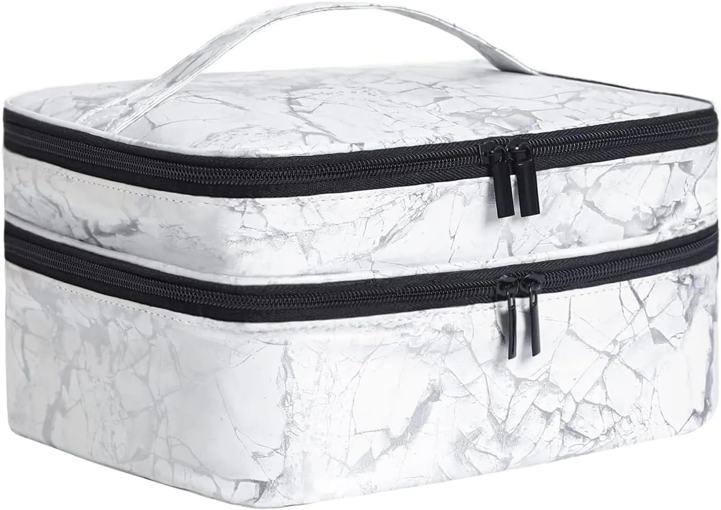 Nail Polish Carrying Case -Holds 30 bottles(15ml-0.5fl.oz)，nail organizers and storage, Double-layer Storage Bag for Nail Polish and Manicure Set, Cosmetic Travel Cases(White)