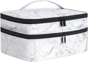 Nail Polish Carrying Case -Holds 30 bottles(15ml-0.5fl.oz)，nail organizers and storage, Double-layer Storage Bag for Nail Polish and Manicure Set, Cosmetic Travel Cases(White)