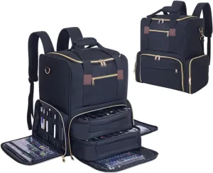 Nail Polish Organizer Backpack Holds 80 Bottles and a Nail Lamp Supplies with 2 Removable Cases Storage Bag Professional Travel Case for Manicurist (Black)